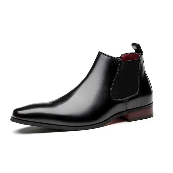 Bottes en cuir pour hommes, élégantes et simples, à pointe longue, bout carré, Chelsea britannique, chaussures formelles de luxe pour hommes d'affaires, printemps et hiver