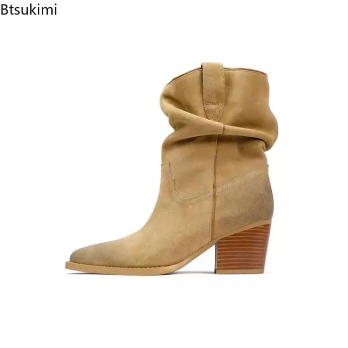 Chaussures à la cheville pour femmes, Streetwear, Design plissé, bout pointu, bottes courtes à la mode, talons bas carrés, Punk, automne hiver
