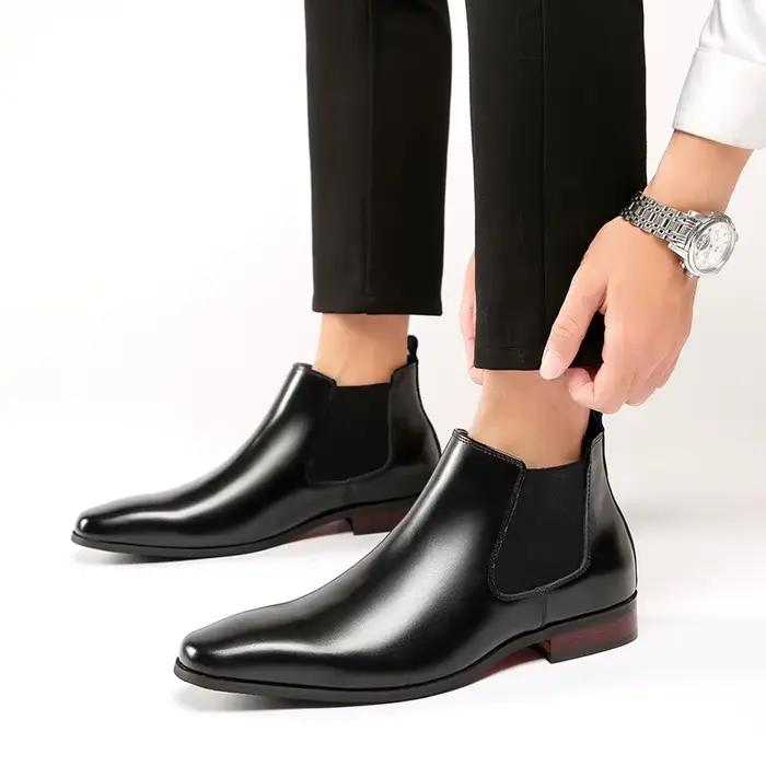 Bottes en cuir pour hommes, élégantes et simples, à pointe longue, bout carré, Chelsea britannique, chaussures formelles de luxe pour hommes d'affaires, printemps et hiver