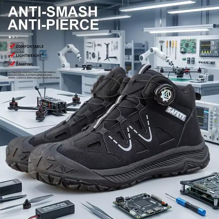 Bottes de sécurité pour hommes, chaussures de travail en cuir imperméables, semelle antidérapante, semelle intermédiaire en acier anti-perforation, chaussures de chantier