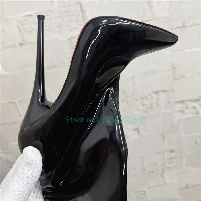 Bottes Sexy en cuir verni au dessus du genou pour femmes, bout pointu, fermeture éclair latérale, talons hauts de 16CM, bottes longues, chaussures de piste de fête