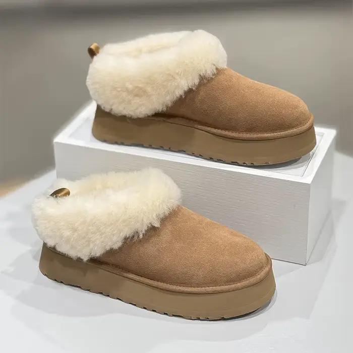 Femmes cheville bottes de neige mode plate-forme bas pantoufles maison chambre coton chaussures