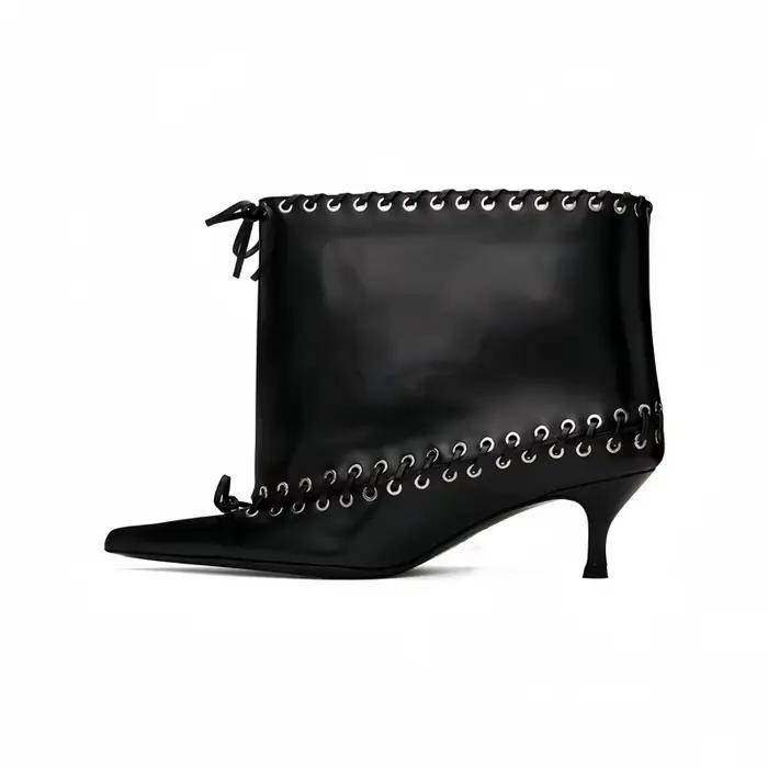 Bottes de cow-girl ornées en cuir synthétique talon chaton accent arc haute couture pour femmes occasions spéciales