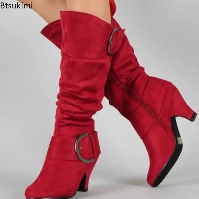 Nouvelles Bottes Hautes Femme Automne-Hiver 2026 en Faux Daim à Boucle