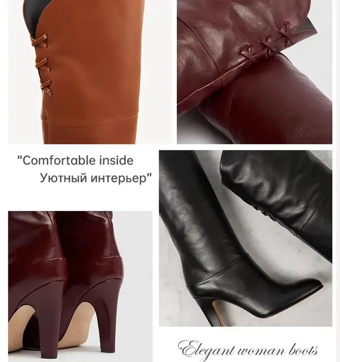 Ods-Cuissardes en cuir plissées pour femmes, Bottes marron, Sexy, Jolie tu, Parker, Stiletto, Nouveautés solides, Mode, Moderne, Cuissardes, 41434546