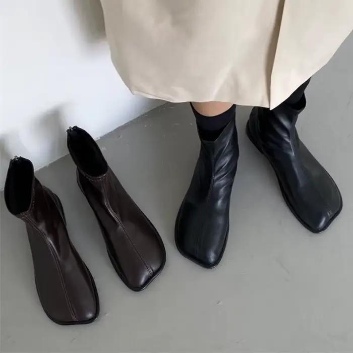 Bout carré femmes bottines à talons mode nouvelles chaussures d'hiver 2025 concepteur élégant Chelsea bottes courtes Sexy confort Zapatillas