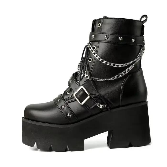 Bottines à Plateforme Noires Punkwear pour Femmes Occasions Spéciales Hauteur Talon 5-8cm Style Chic et Rebelle