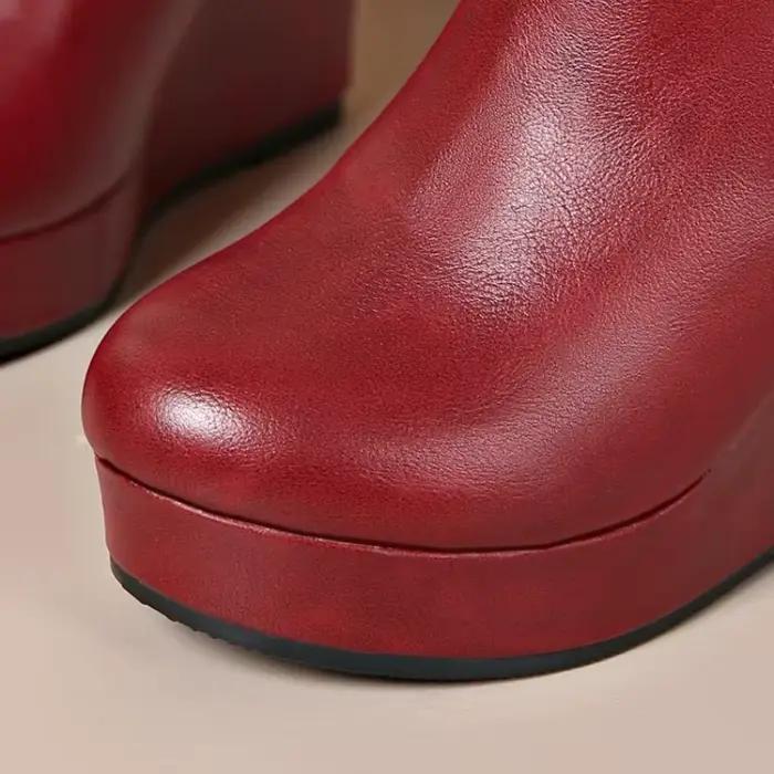 Bottines Chelsea à talon compensé pour femmes, bottines courtes décontractées en simili cuir de couleur unie avec côtés élastiques, à enfiler, pour le printemps et l'automne