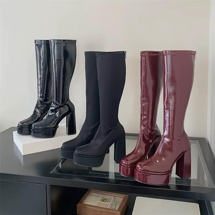 Eilyken – bottes hautes à bout rond pour femme, chaussures à plateforme style Punk avec fermeture éclair, talons carrés, bottines de banquet, mode hiver