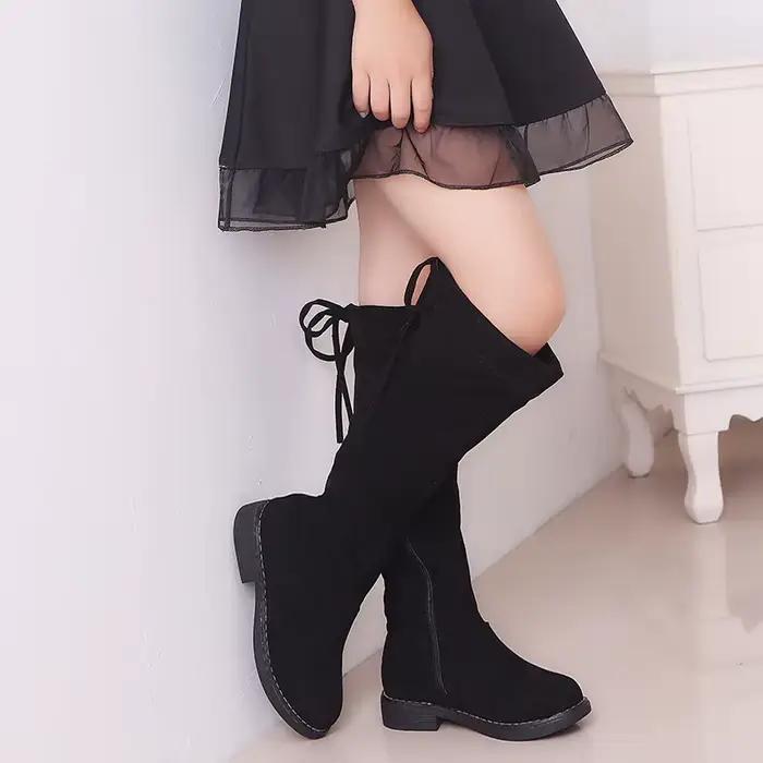 Filles bottes hiver mode bottes en caoutchouc pour filles sur le genou enfants bottes enfants genou-haut chaud coton doux dos attaché 26-36