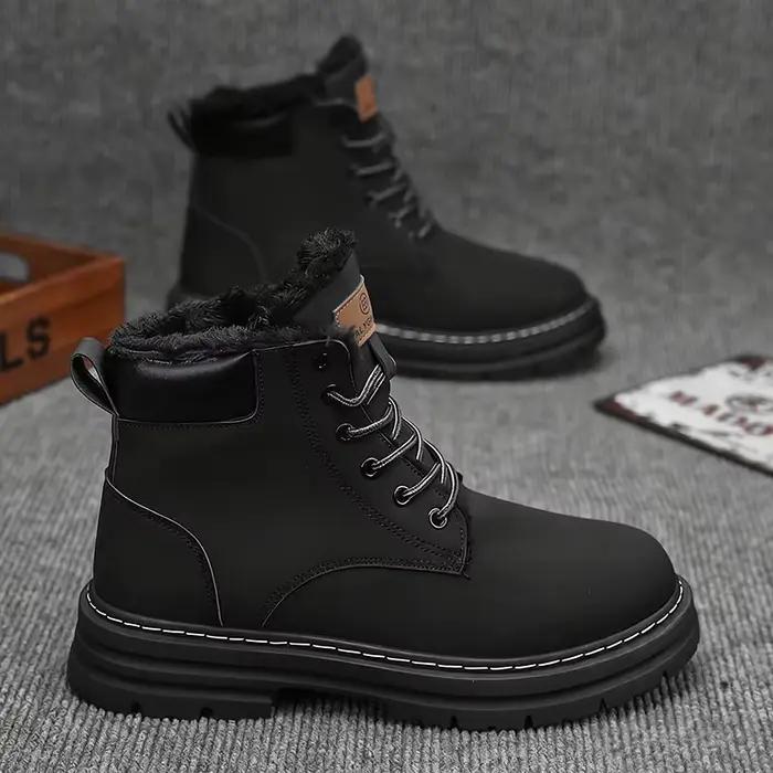 Bottes d'hiver robustes pour hommes avec semelle épaisse en PU et traction en PVC - Bottines courtes à bout rond à