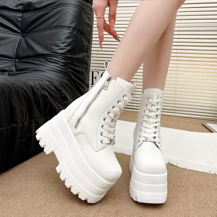 14CM nouveau bottines chaussures Punk bottes naturelles femmes moto