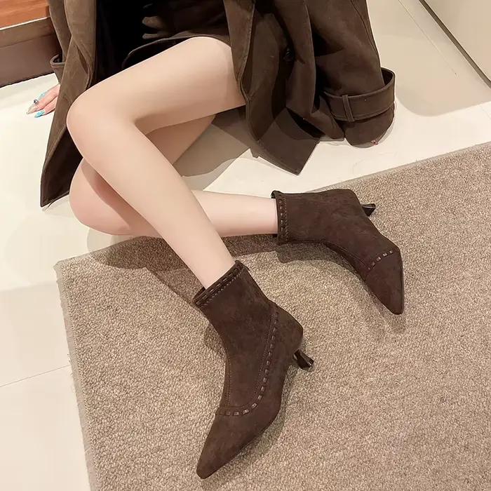 Bottines pointues à talons de chat pour femmes