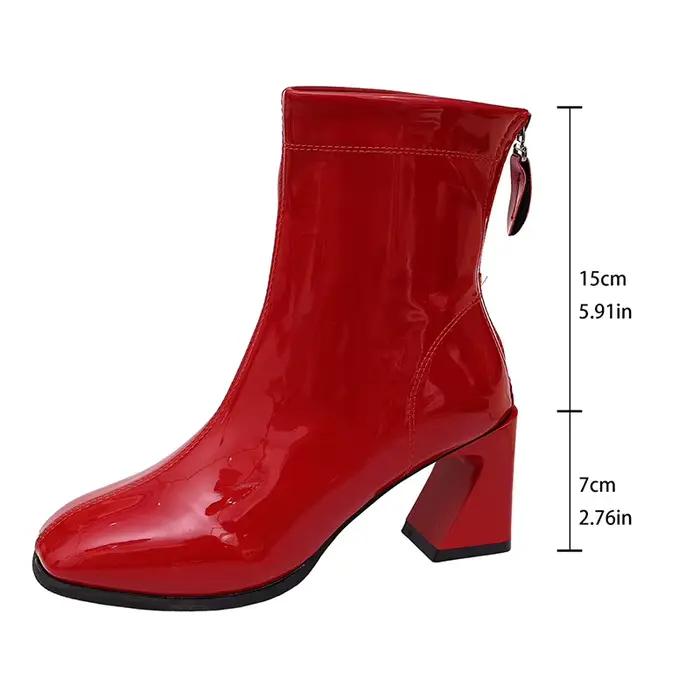Bottines à talons hauts en cuir verni noir pour femme