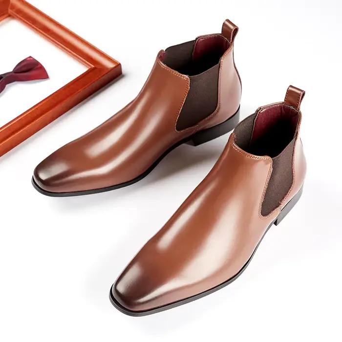 Bottes en cuir pour hommes, élégantes et simples, à pointe longue, bout carré, Chelsea britannique, chaussures formelles de luxe pour hommes d'affaires, printemps et hiver