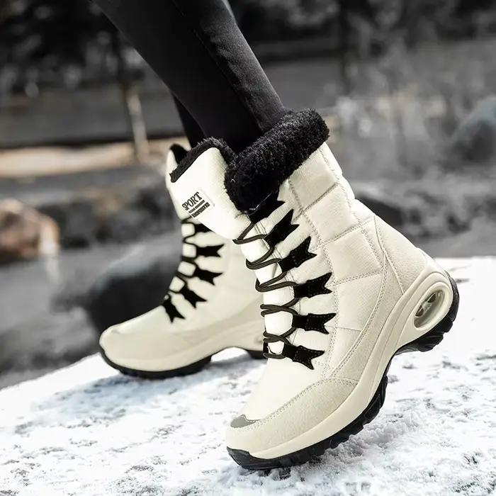 Bottes d'hiver femmes bottes de neige imperméables antidérapantes plate-forme de cheville chaussures d'hiver chaussons avec fourrure épaisse cuissardes hautes Botas Mujer