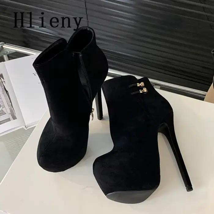 Hlieny-Bottes de rinçage à talons hauts pour femmes, plate-forme optique, bottes Parker rondes, chaussures à glissière pour dames, mode automne et hiver, taille 35-42