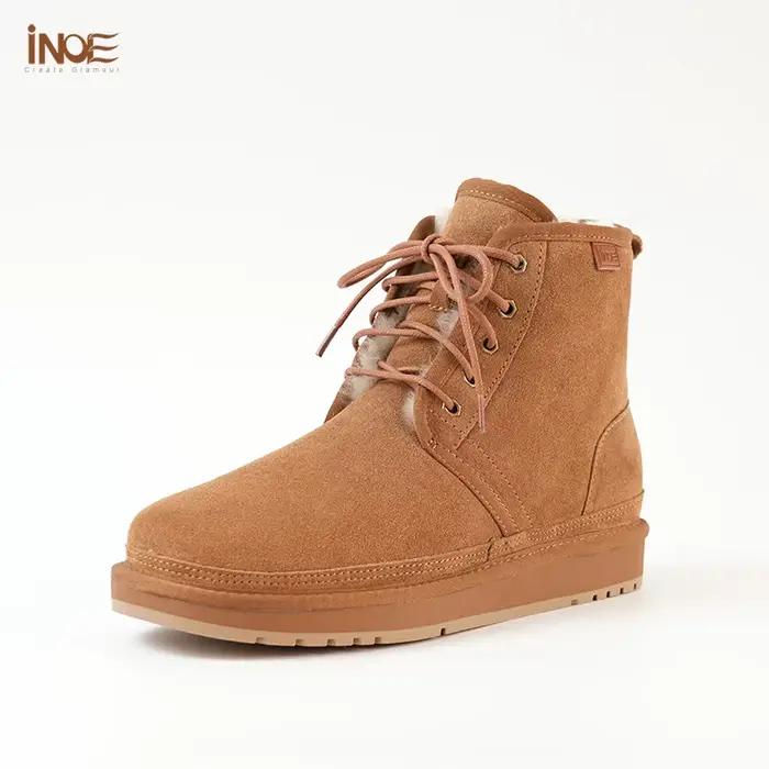 INOE mode bottines de neige pour hommes véritable vache daim peau de mouton fourrure