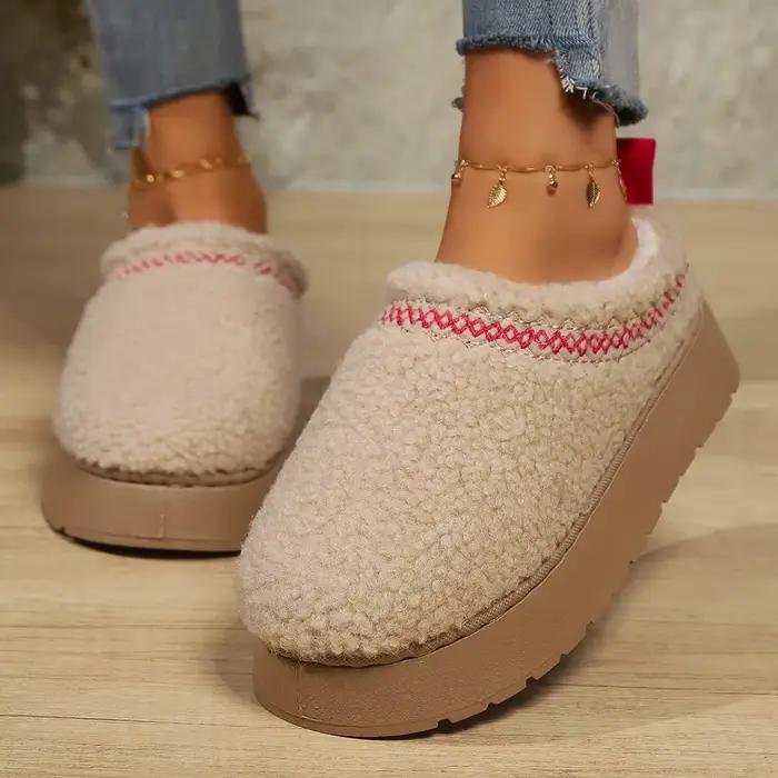 Bottes de neige à enfiler pour homme paresseux, fourrure d'hiver pour femme, pantoufles Baotou décontractées, semelle optique Muffin, chaussures en laine et coton, nouvelle mode