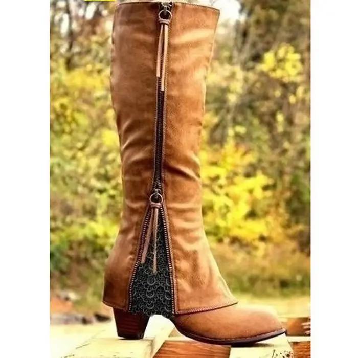 FHC – bottes hautes pour femmes, chaussures troupeau automne/hiver, Botas longues à glands, bout rond, grande taille 34-43, noir, kaki, gris, livraison directe