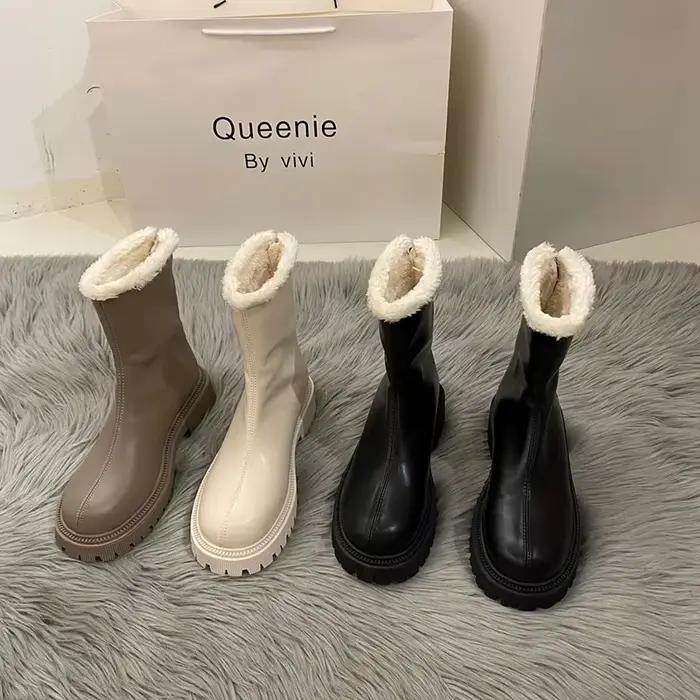 Bottes de neige courtes imperméables en velours pour femmes