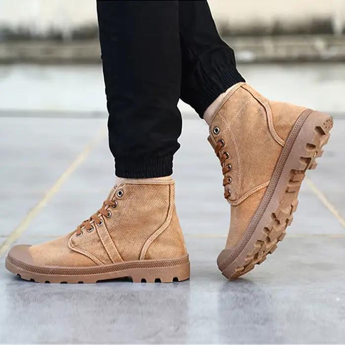 Automne début hiver bottes hommes toile chaussures haut chaussures décontractées mode hommes bottes mâle marque cheville Botas A215