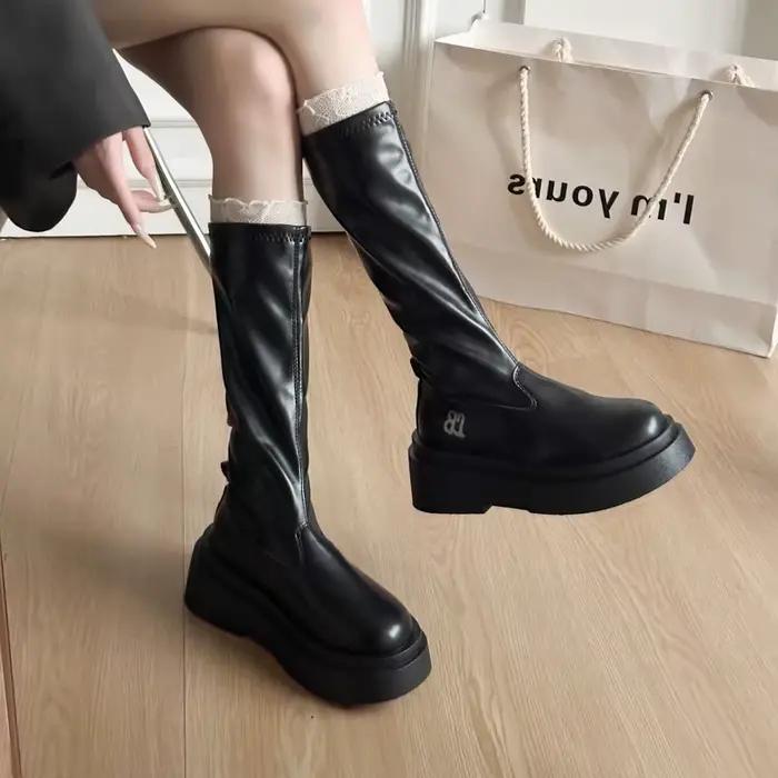 Bottes d'automne et d'hiver pour femmes, deux Styles: bottines Super extensibles, hauteur des genoux, jambes fines et plateforme gothique, hauteur Boost