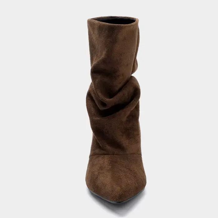 Liyke concepteur plissé sued bottines pour femmes hiver rue Vintage bout pointu mince talons bas chaussures de piste chaussons marron