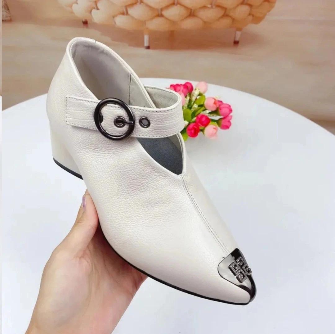 Bottes en cuir pour femmes, chaussures confortables à talons bas, pointues, grande taille 42 43, bot