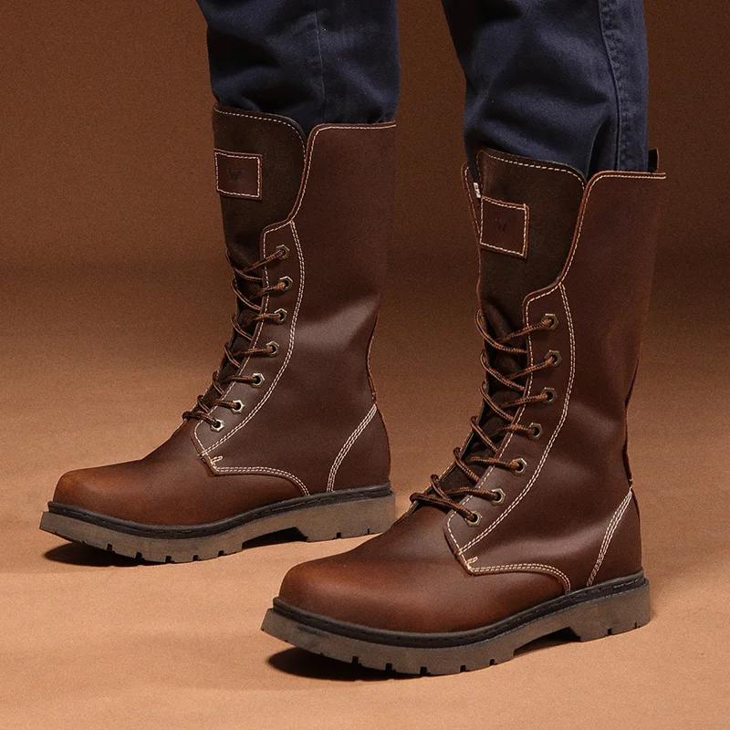 Bottes de randonnée en cuir pour hommes, bottes de moto imperméables, bottes de Combat de trekking,