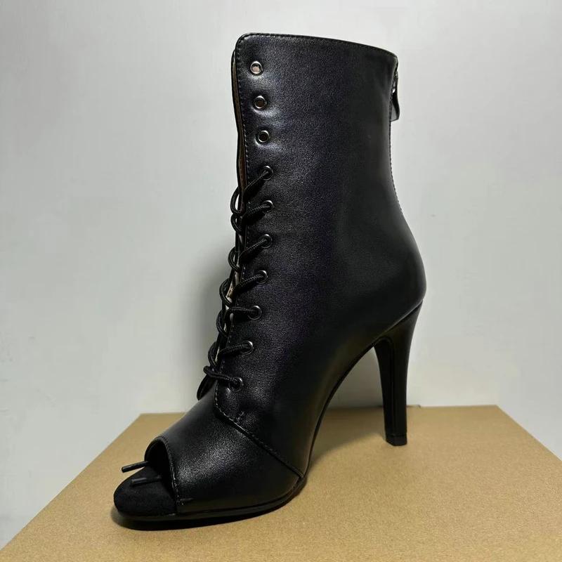 Femmes noir Peep-Toe talons aiguilles taille 46 nouvelle marque de mode bottes de fête pour salle de