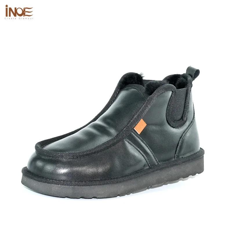 Bottes d'hiver courtes décontractées INOE pour hommes, en cuir de vache, doublure en fourrure de mou