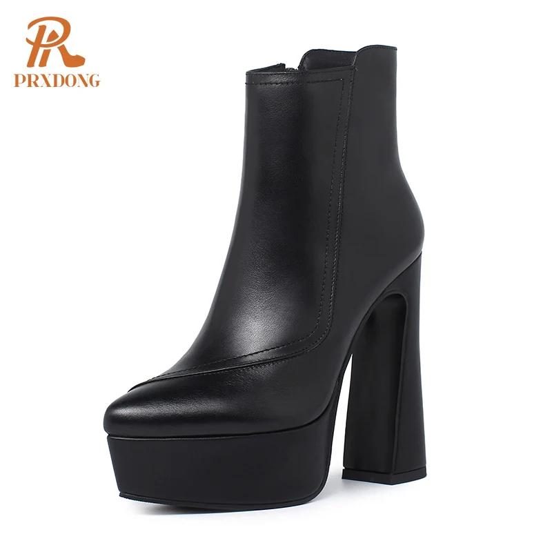 Bottes de rinçage en cuir véritable pour femmes, talons hauts sexy, plateforme optique, noir, beige,