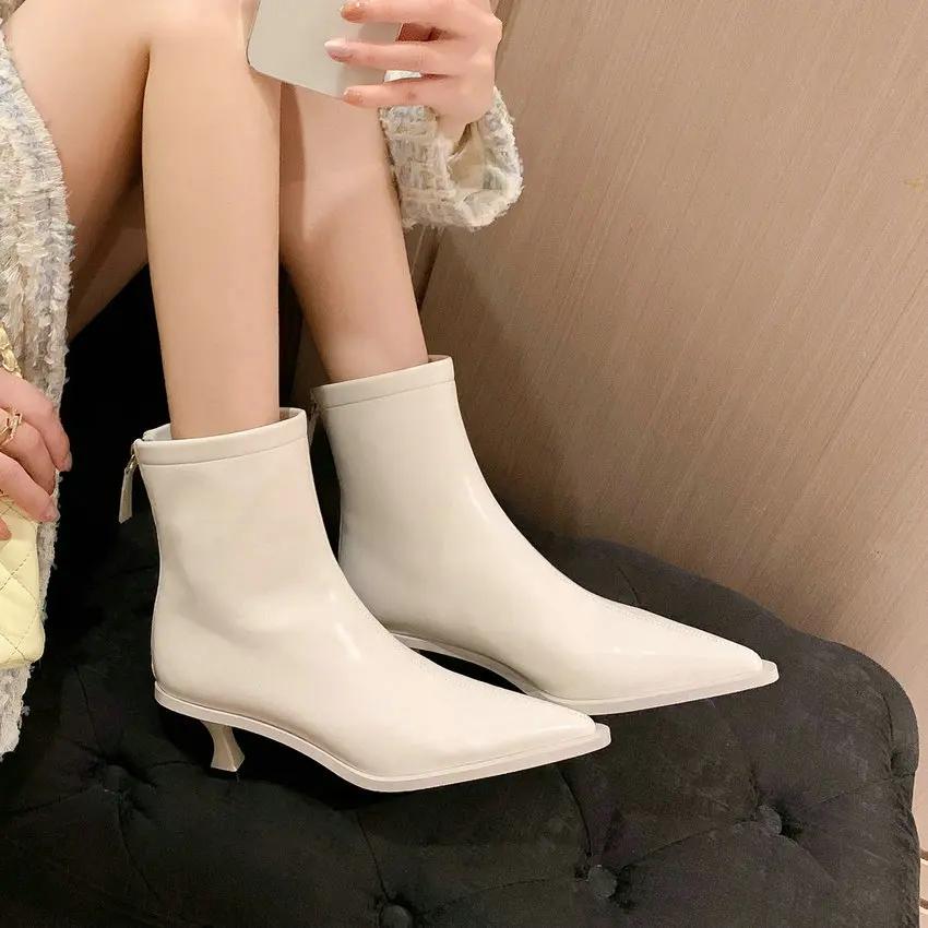 Call TAA-Bottes de rinçage en cuir véritable pour femme, chaussures provoqué pointues pour femme de