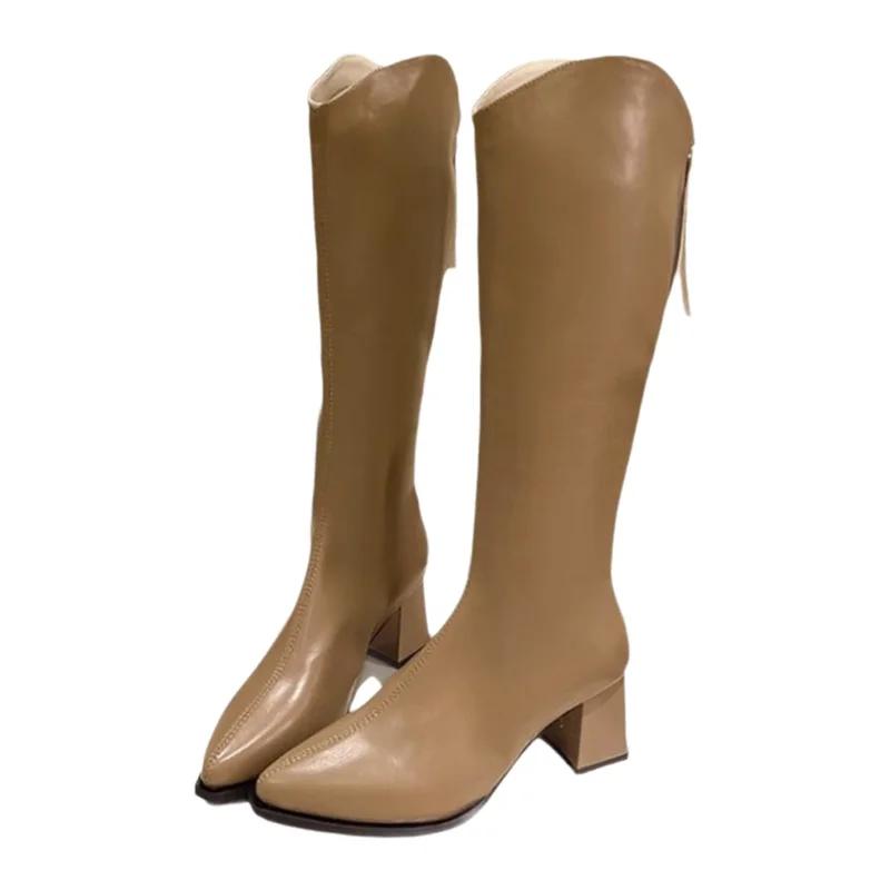 Bottes pour femmes de grande taille, décontractées et élégantes, style romain, à talon épais et bout pointu, mi-mollet, pour l'automne et l'hiver