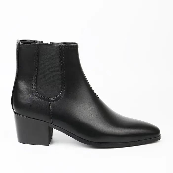 Bottes Chelsea à talons hauts pour hommes, petite tête carrée rétro, bottes courtes pointues en cuir