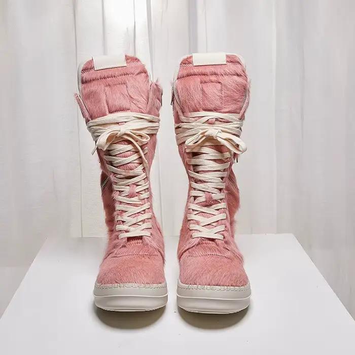 Couple Style loisirs bottes à fond épais chaussures de luxe crin en cuir véritable haut fermetures éclair à lacets baskets de rue