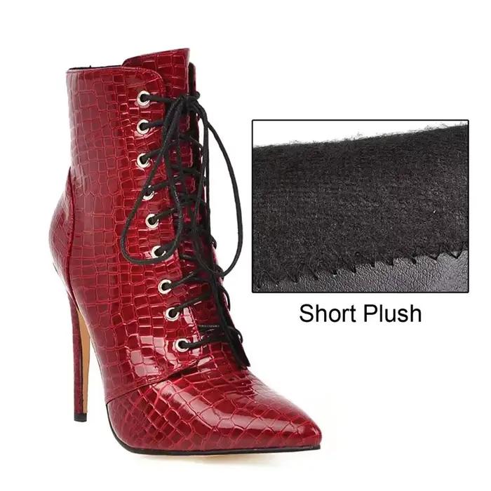 Bottes courtes en faux cuir de crocodile pour femmes, bottes de rinçage, talons hauts pointus, Parke