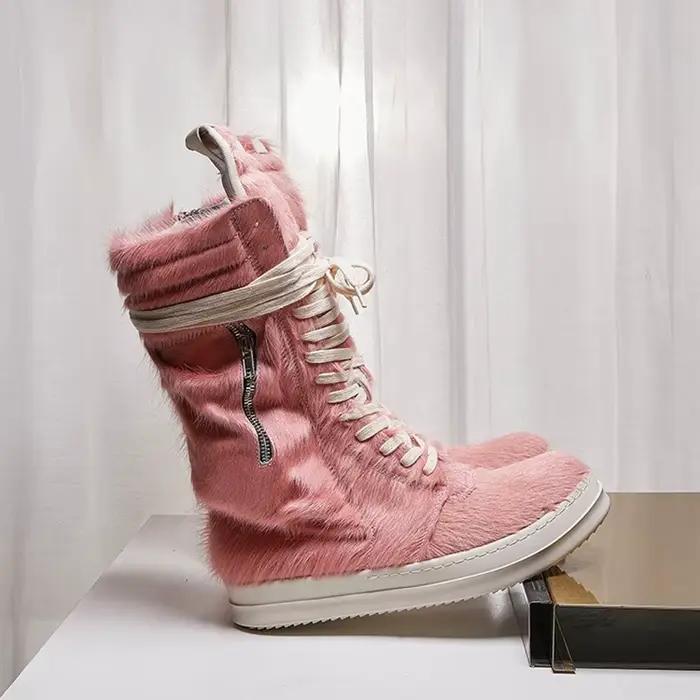 Couple Style loisirs bottes à fond épais chaussures de luxe crin en cuir véritable haut fermetures éclair à lacets baskets de rue