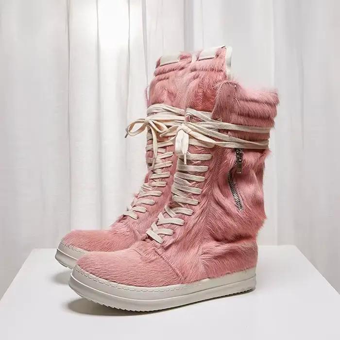 Couple Style loisirs bottes à fond épais chaussures de luxe crin en cuir véritable haut fermetures éclair à lacets baskets de rue