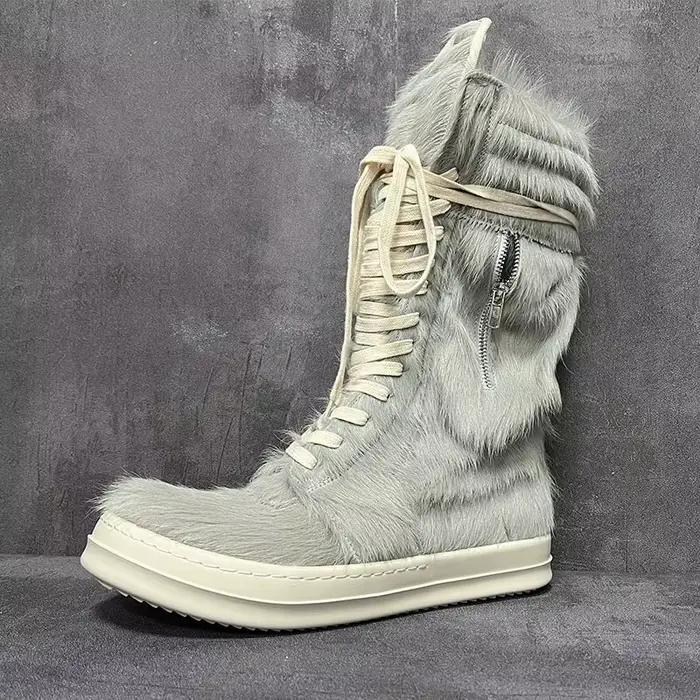 Couple Style loisirs bottes à fond épais chaussures de luxe crin en cuir véritable haut fermetures éclair à lacets baskets de rue