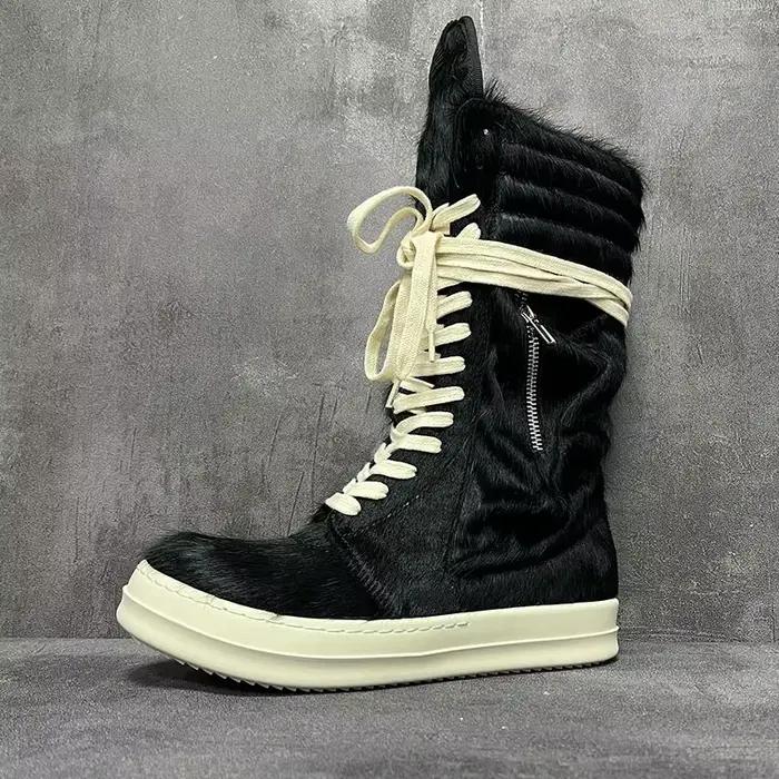 Couple Style loisirs bottes à fond épais chaussures de luxe crin en cuir véritable haut fermetures é